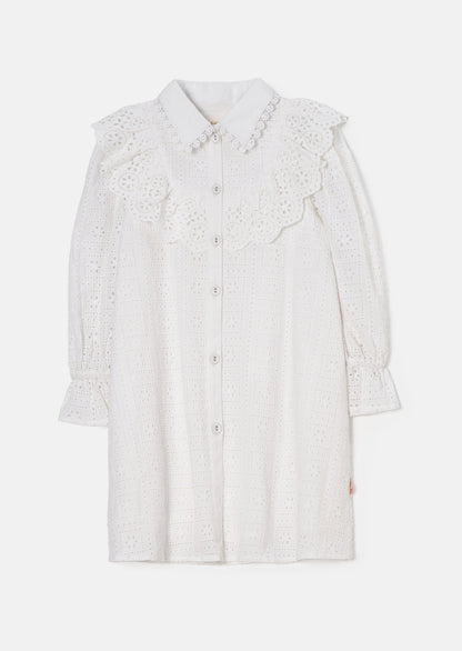 Amelie White Broderie Shirt Dress
