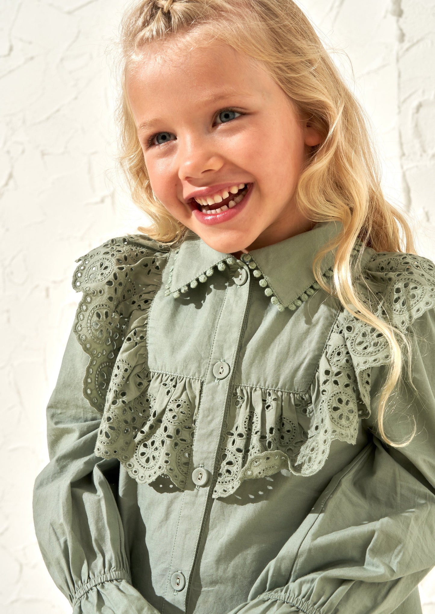 Amelie Sage Broderie Shirt Dress