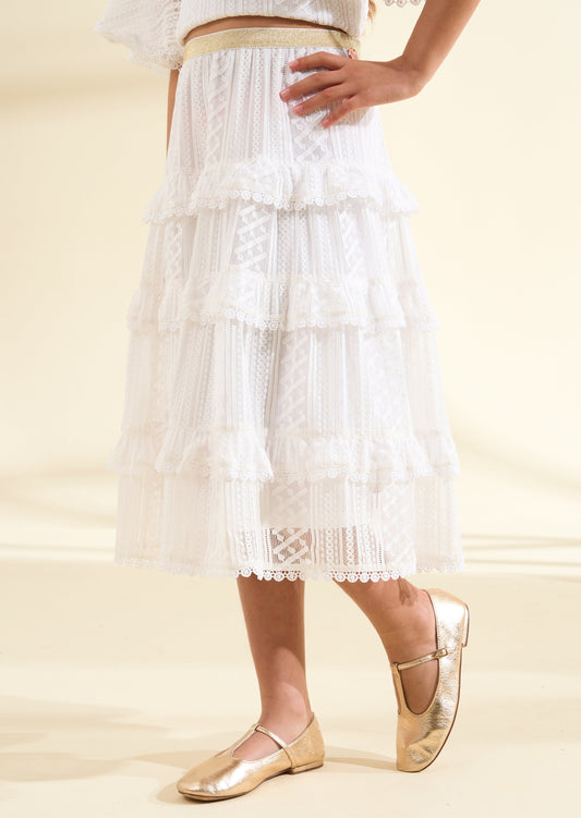 Annabelle Ivory Lace Ruffle Skirt