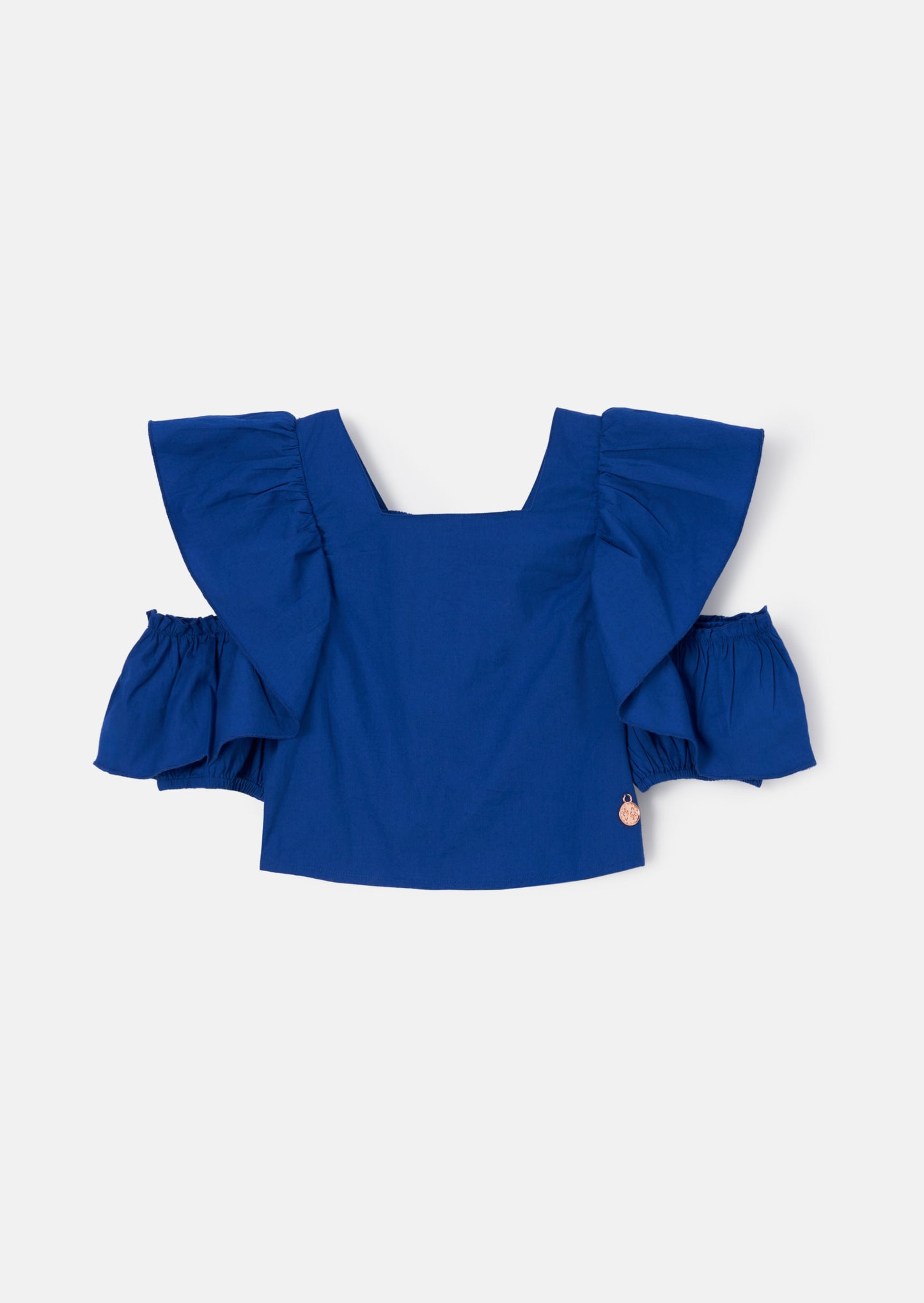 Nicole Cobalt Ruffle Shoulder Top