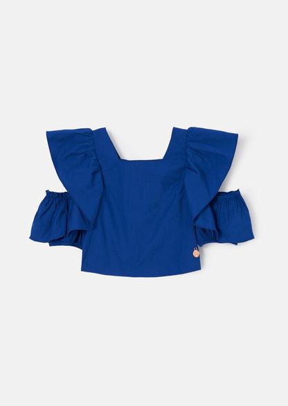 Nicole Cobalt Ruffle Shoulder Top