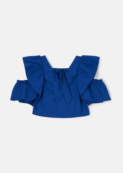 Nicole Cobalt Ruffle Shoulder Top