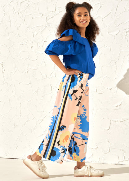 Nicole Cobalt Ruffle Shoulder Top