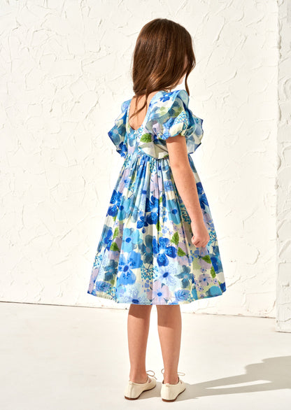 Celia Blue Floral Print Puff Sleeve Dress