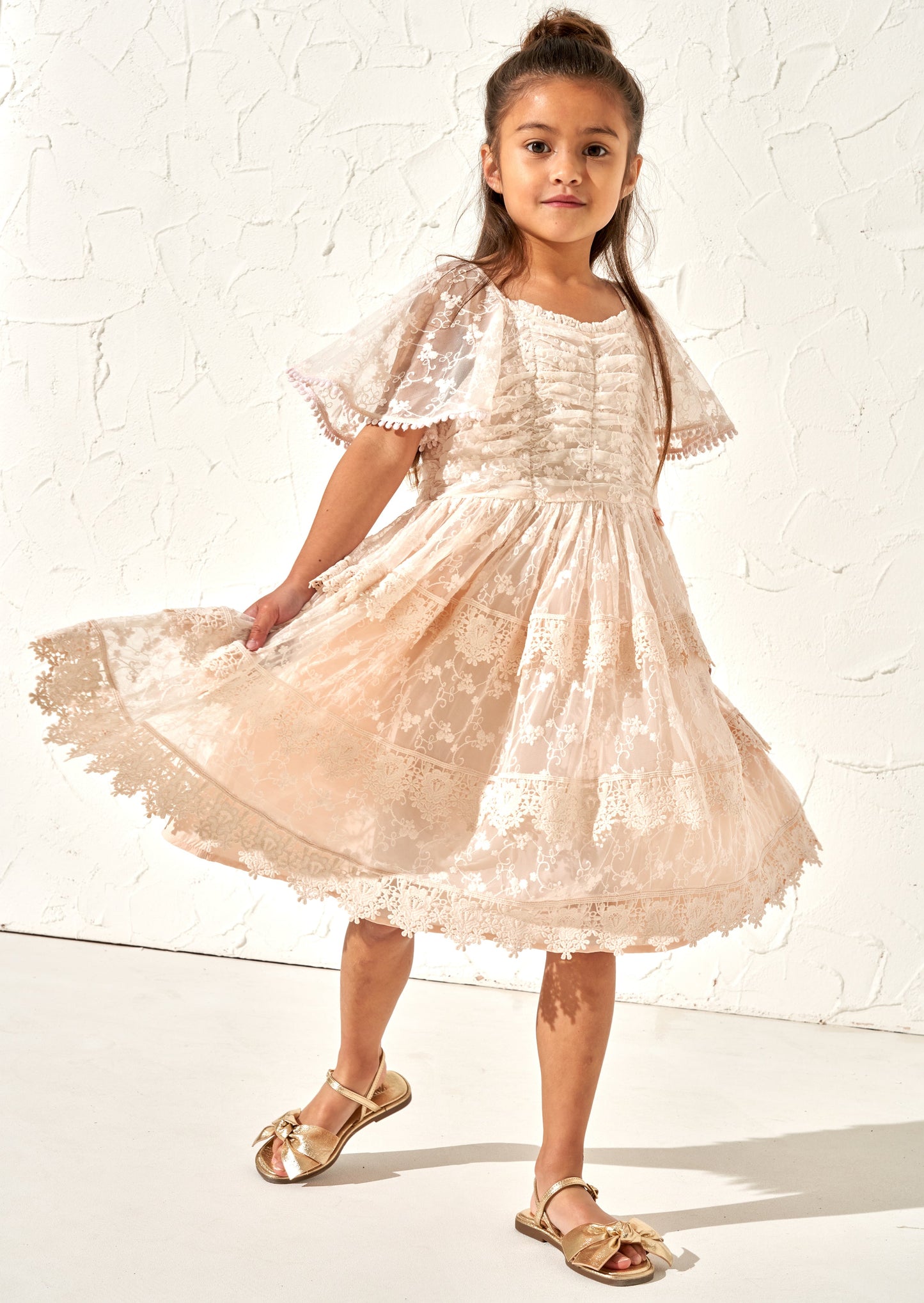 Annabelle Pink Vintage Lace Mesh Dress