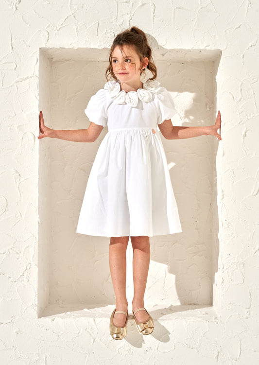 Loretta White Rose Corsage Dress