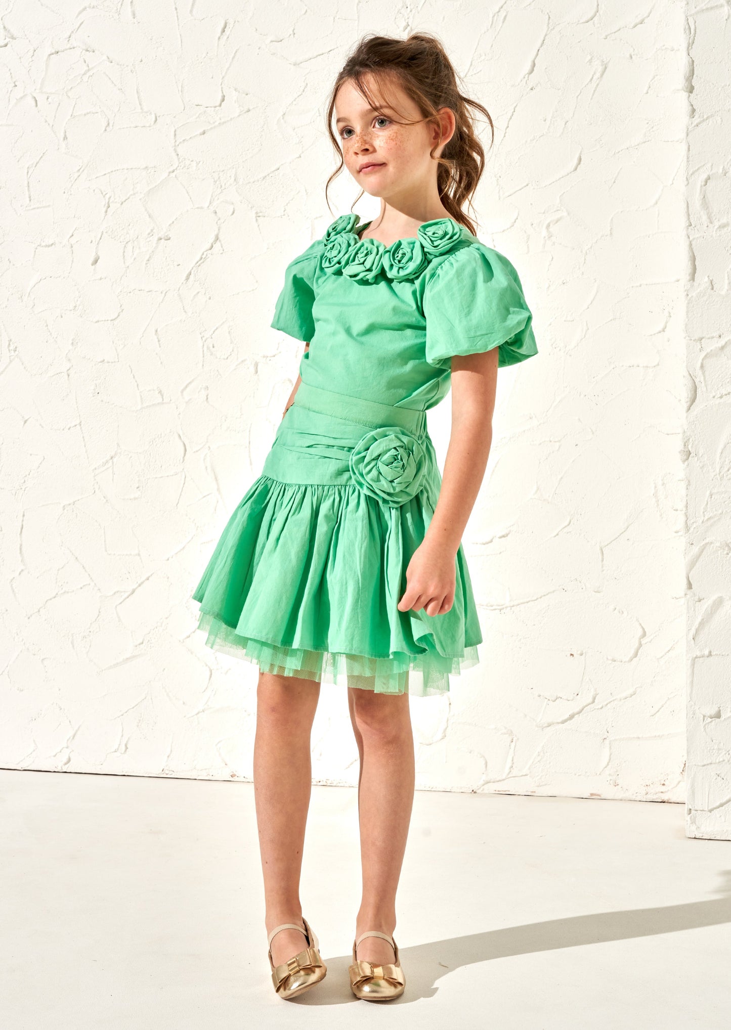 Roxie Green Rose Corsage Top