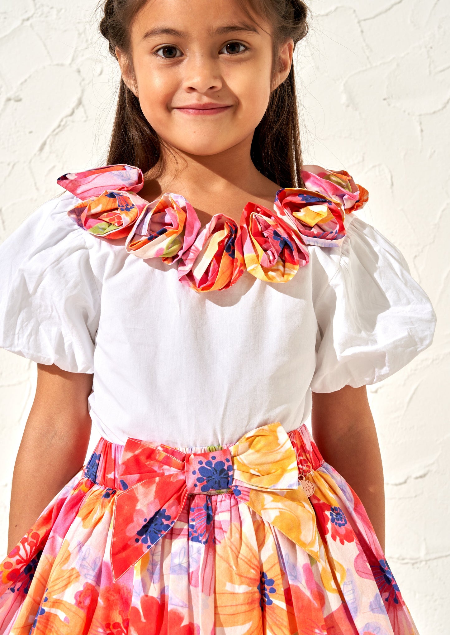 Sadie White Corsage Neck Top