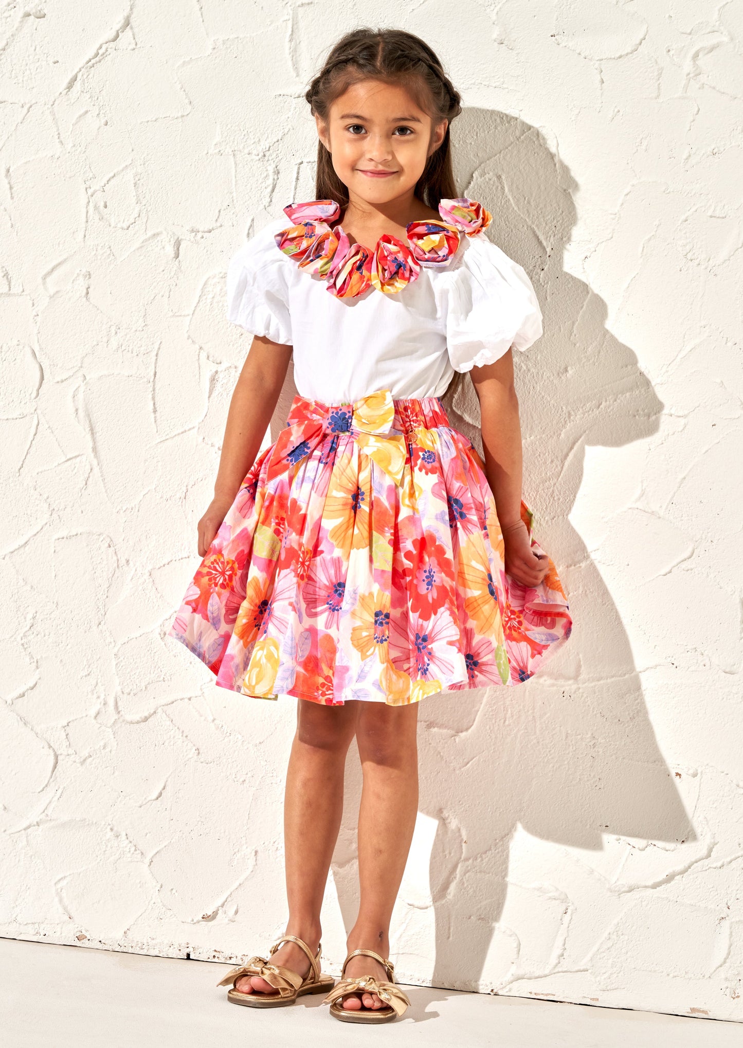Sadie White Corsage Neck Top