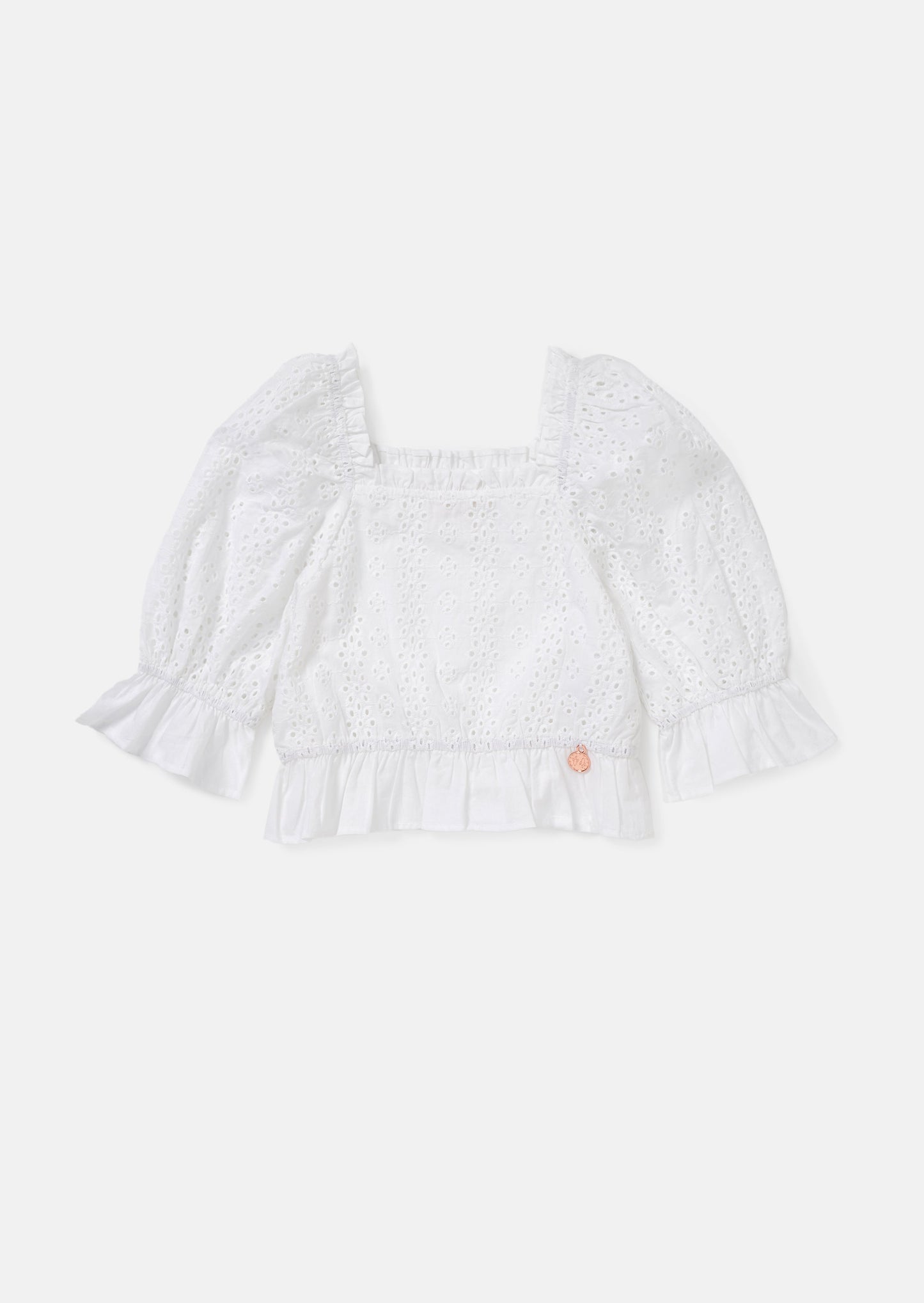 Cleo White Broderie Puff Sleeve Top
