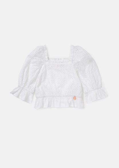 Cleo White Broderie Puff Sleeve Top