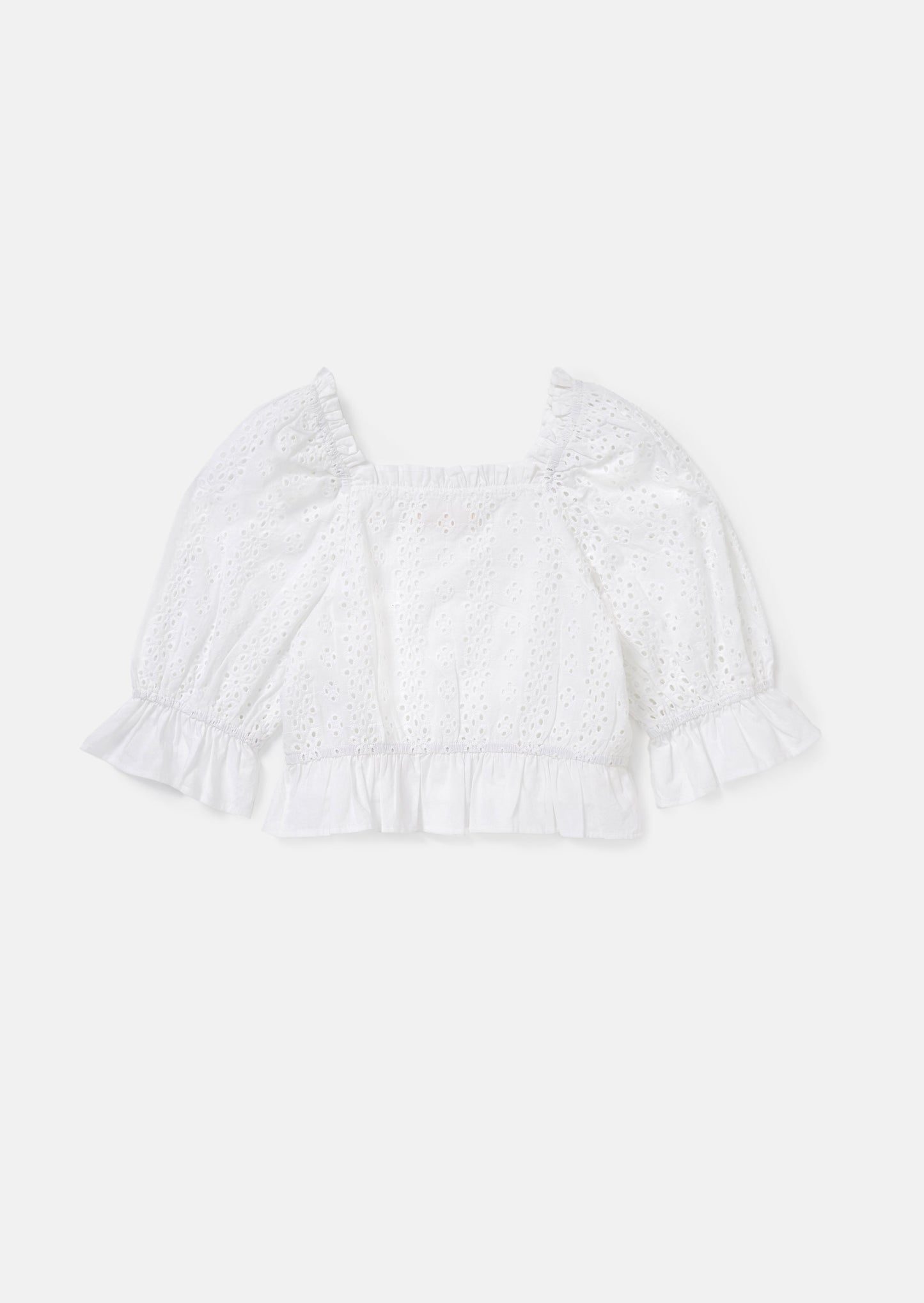 Cleo White Broderie Puff Sleeve Top