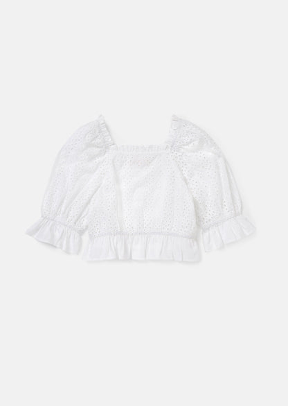 Cleo White Broderie Puff Sleeve Top