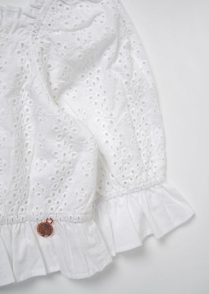 Cleo White Broderie Puff Sleeve Top