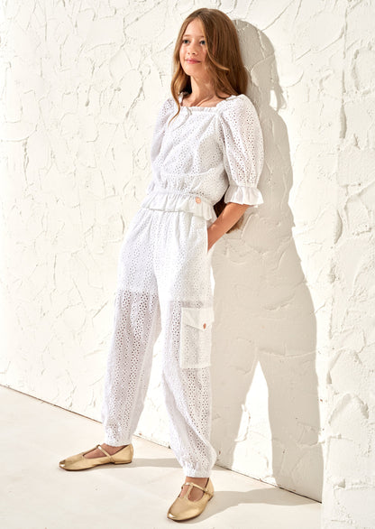 Cleo White Broderie Puff Sleeve Top
