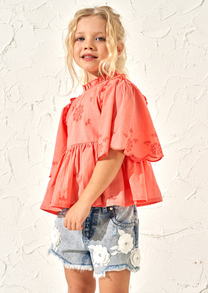 Flo Orange Broderie Swing Top