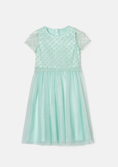 Anya Sage Beaded Tulle Dress