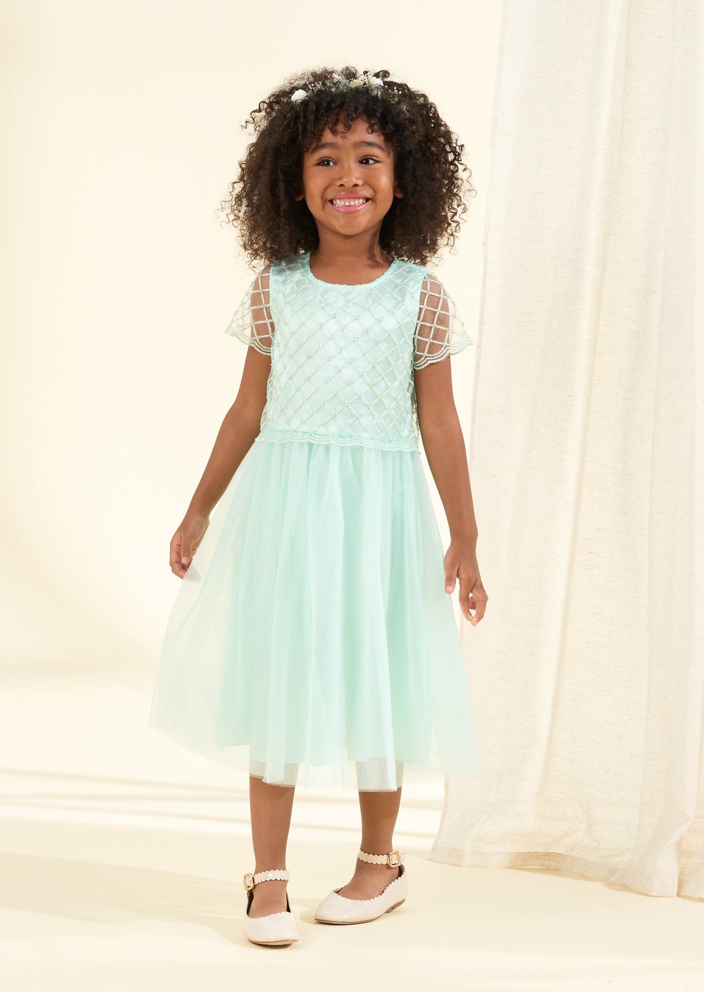 Anya Sage Beaded Tulle Dress
