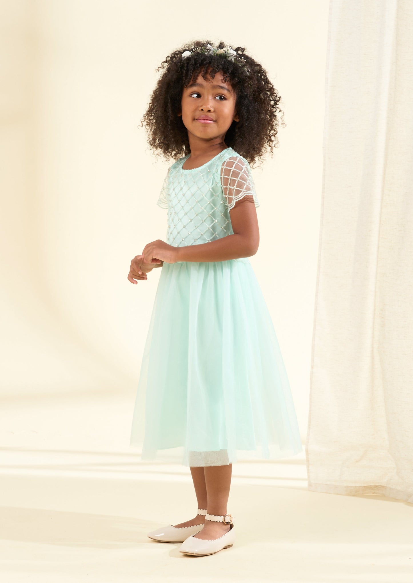 Anya Sage Beaded Tulle Dress