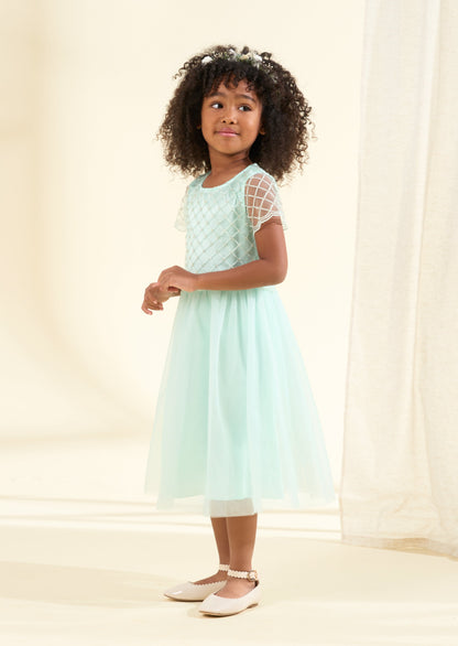 Anya Sage Beaded Tulle Dress