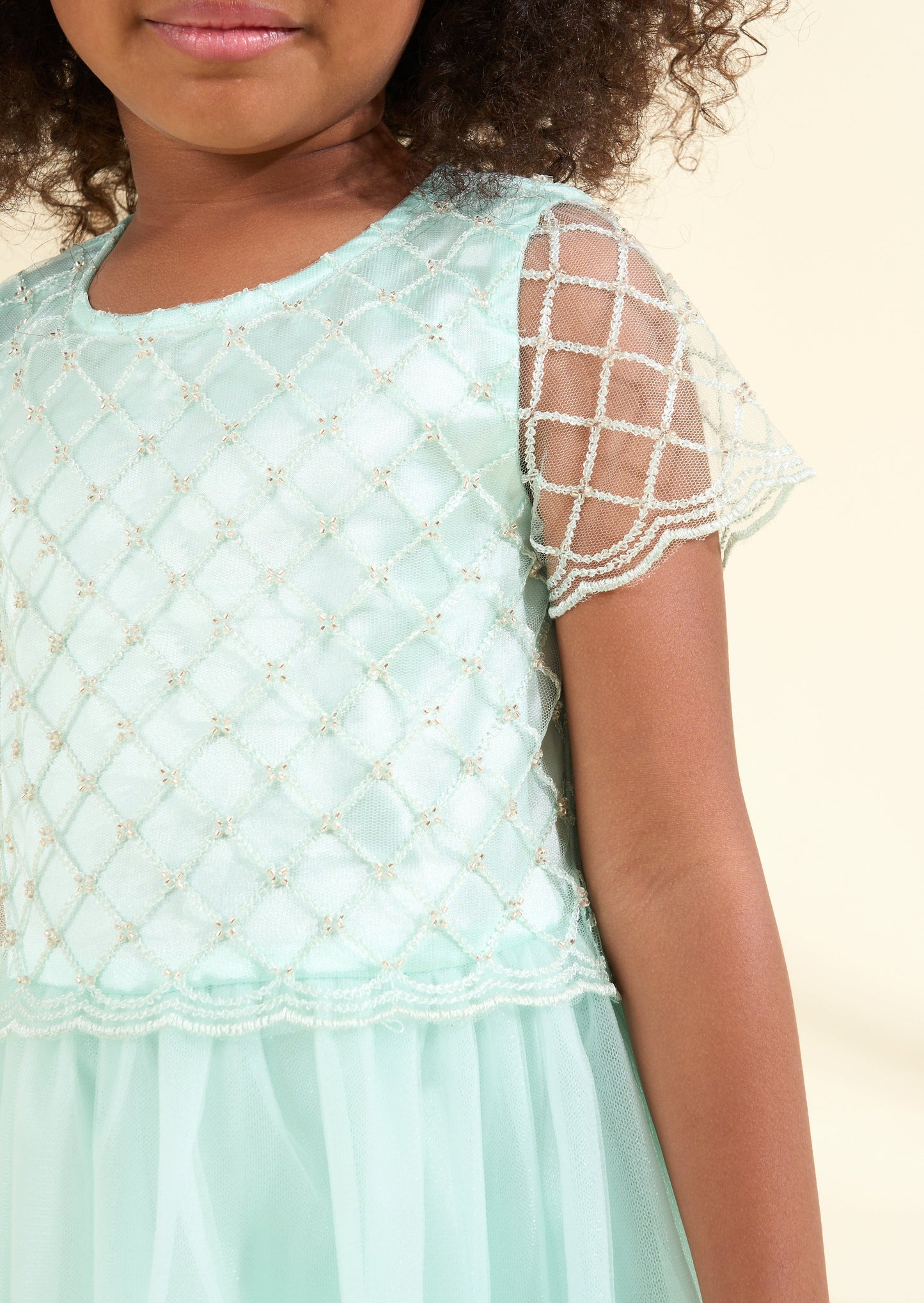 Anya Sage Beaded Tulle Dress