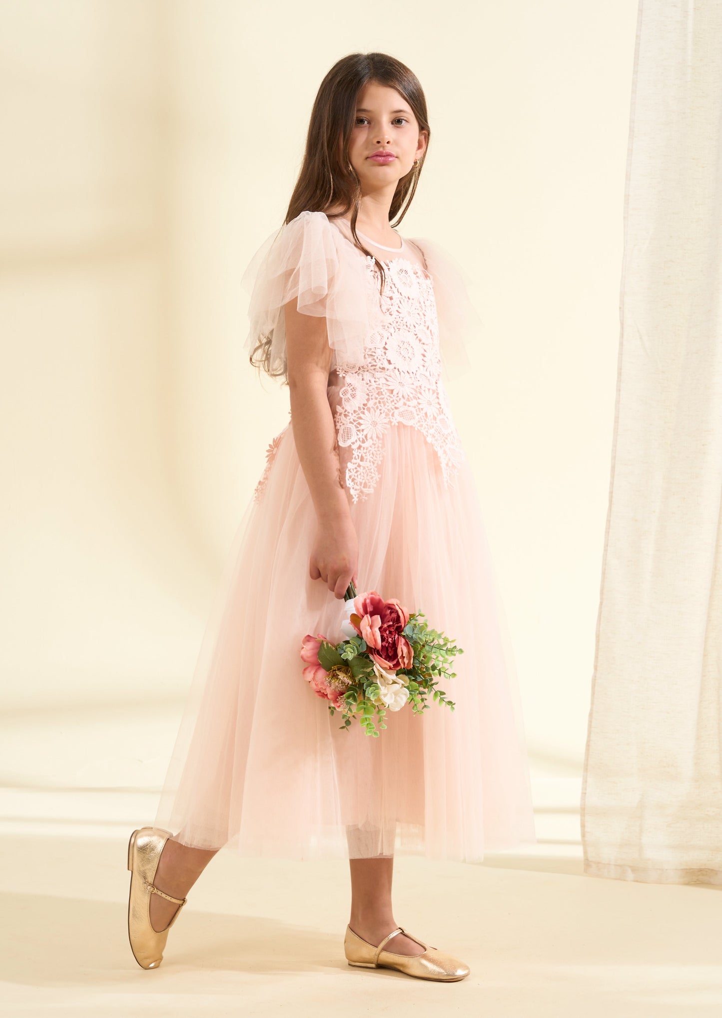 Anelise Blush Cascade Lace Dress