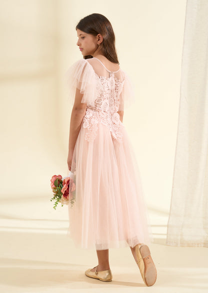 Anelise Blush Cascade Lace Dress