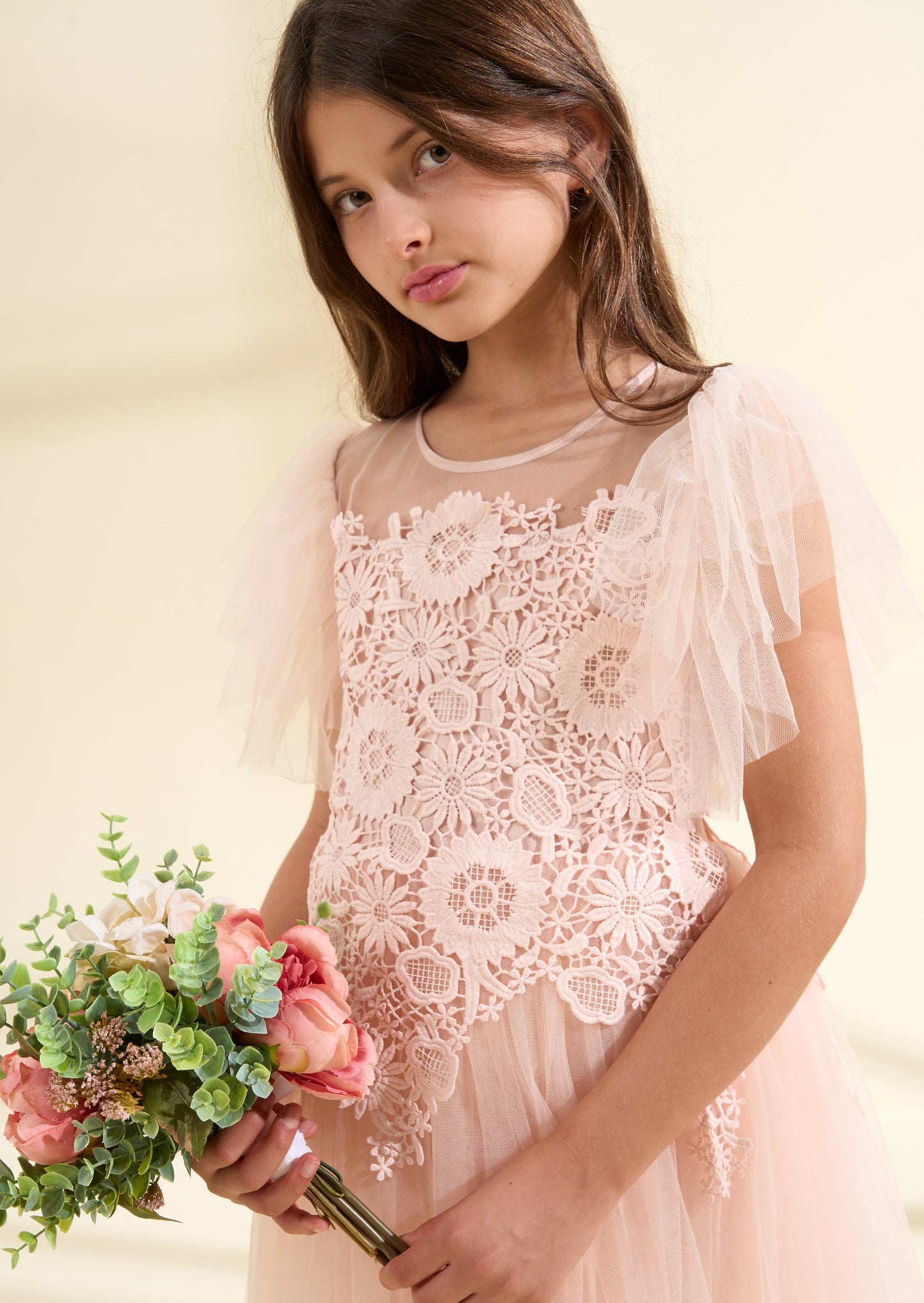 Anelise Blush Cascade Lace Dress