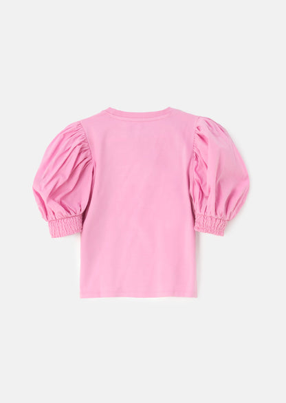 Heidi Pink Puff Sleeve Love Diamante Top