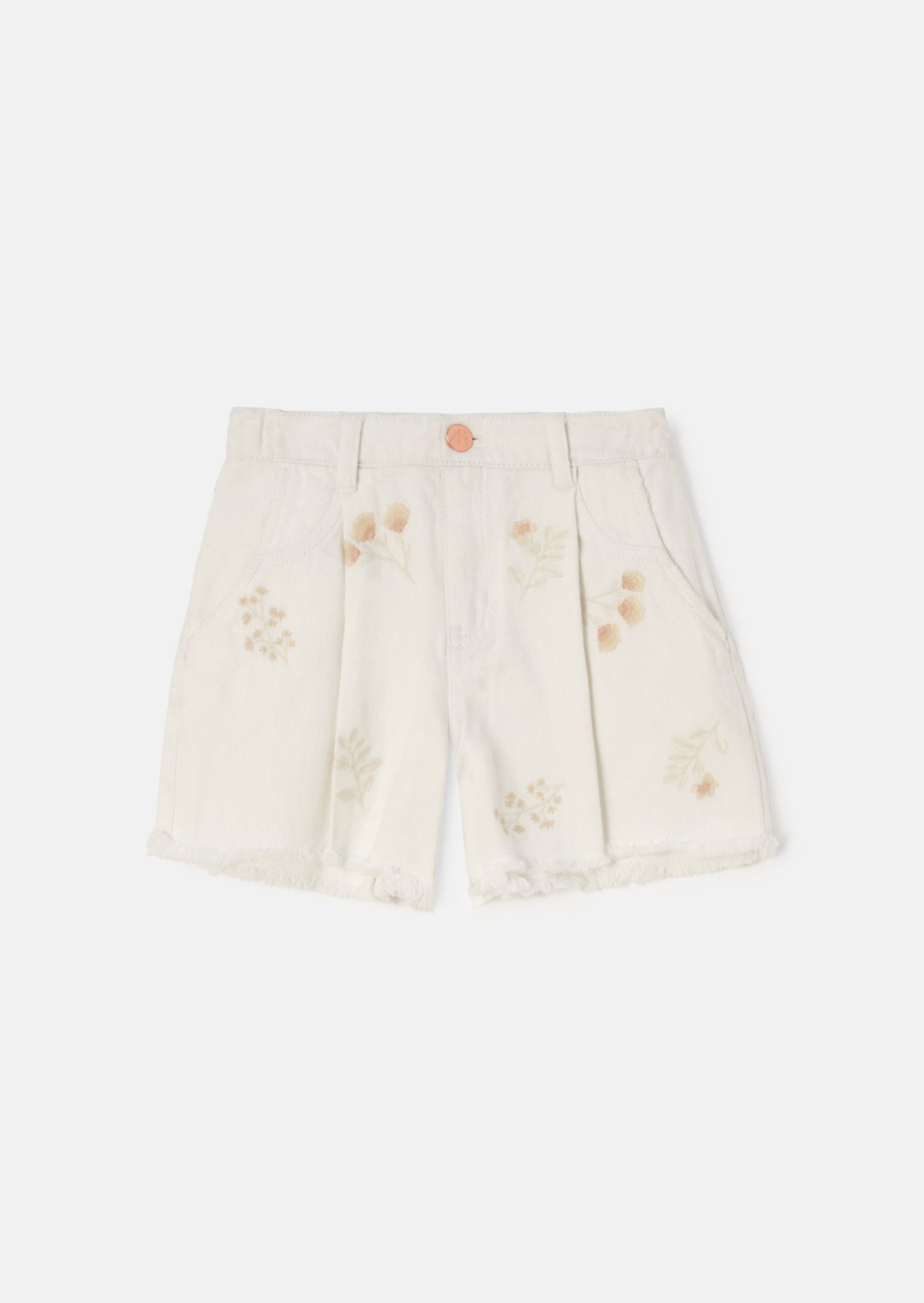Raya Cream Embroidered Denim Short