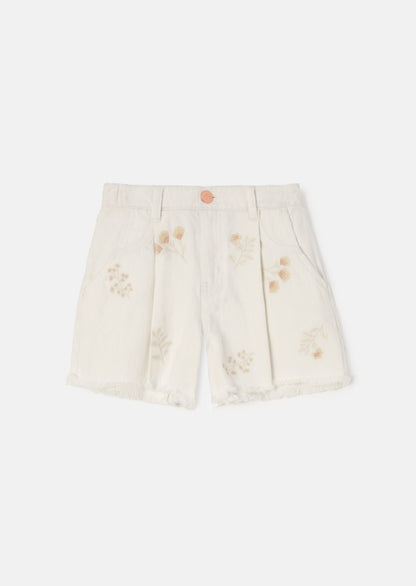 Raya Cream Embroidered Denim Short