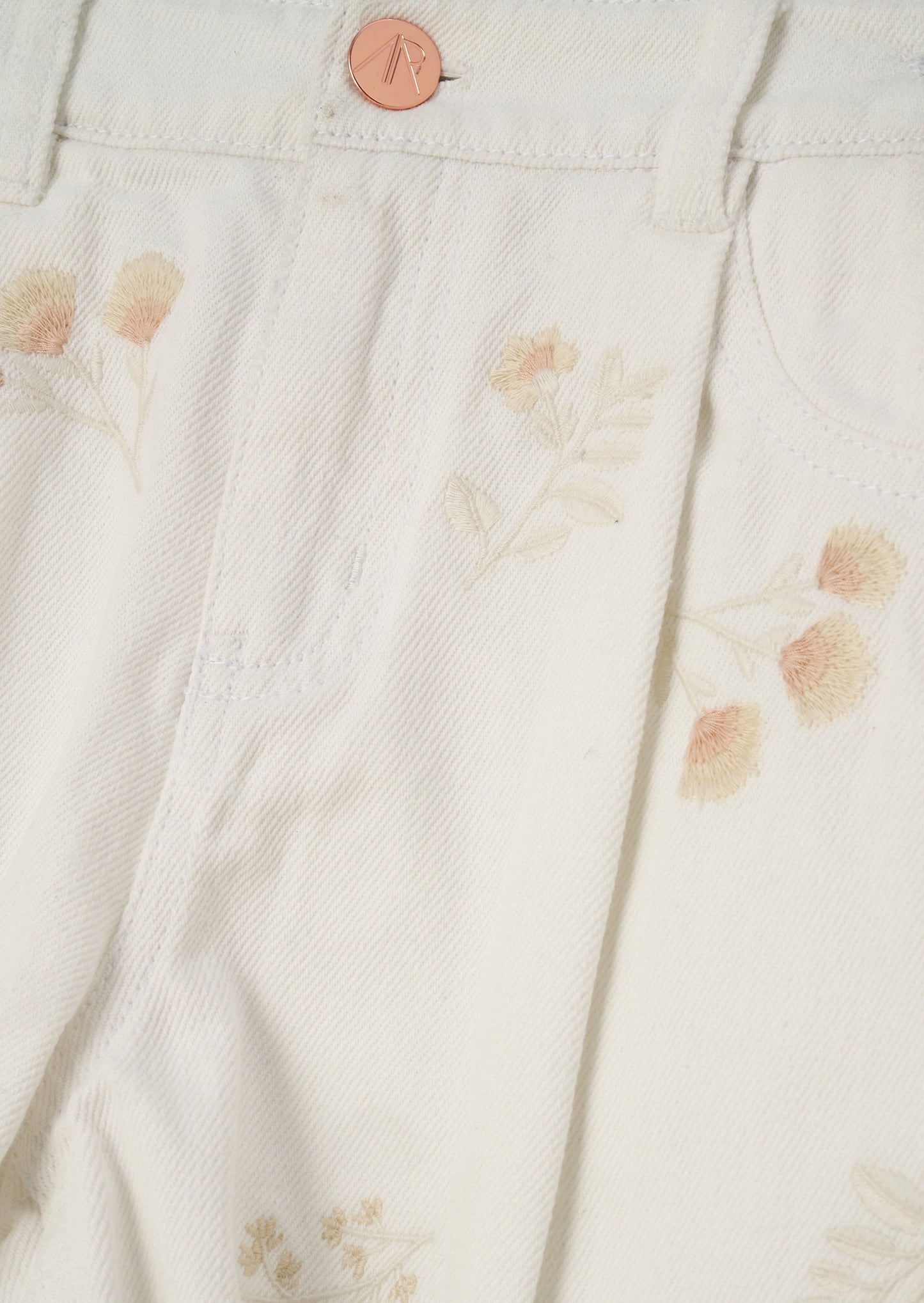 Raya Cream Embroidered Denim Short