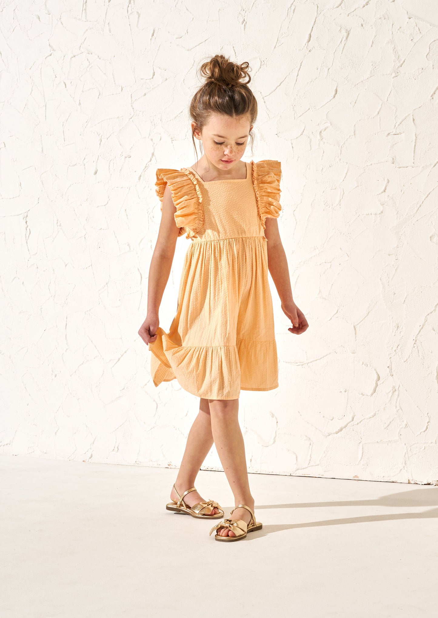 Simone Orange Textured Ruffle Dress