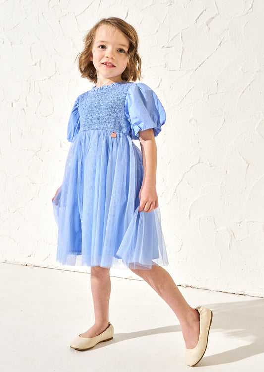 Lyra Blue Shirred Tutu Dress