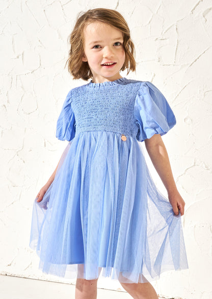 Lyra Blue Shirred Tutu Dress