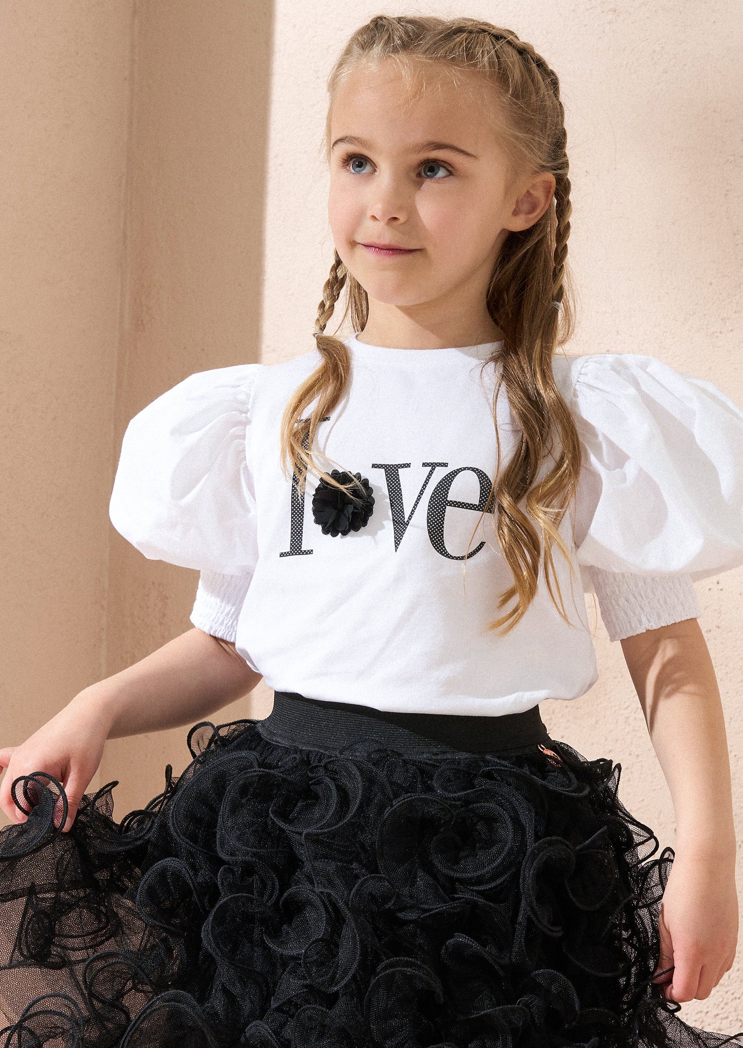 Heidi White Woven Puff Sleeve Love T