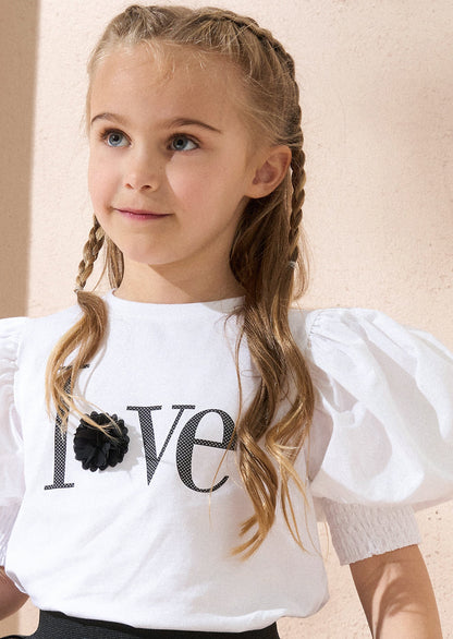 Heidi White Woven Puff Sleeve Love T