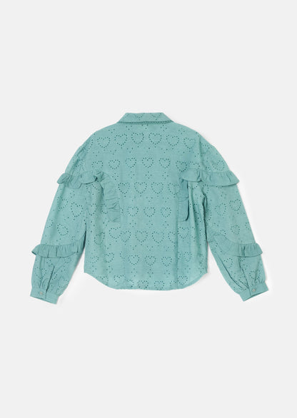 Juiette Green Broderie Frill Shirt