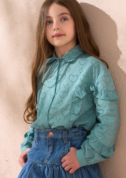 Juiette Green Broderie Frill Shirt