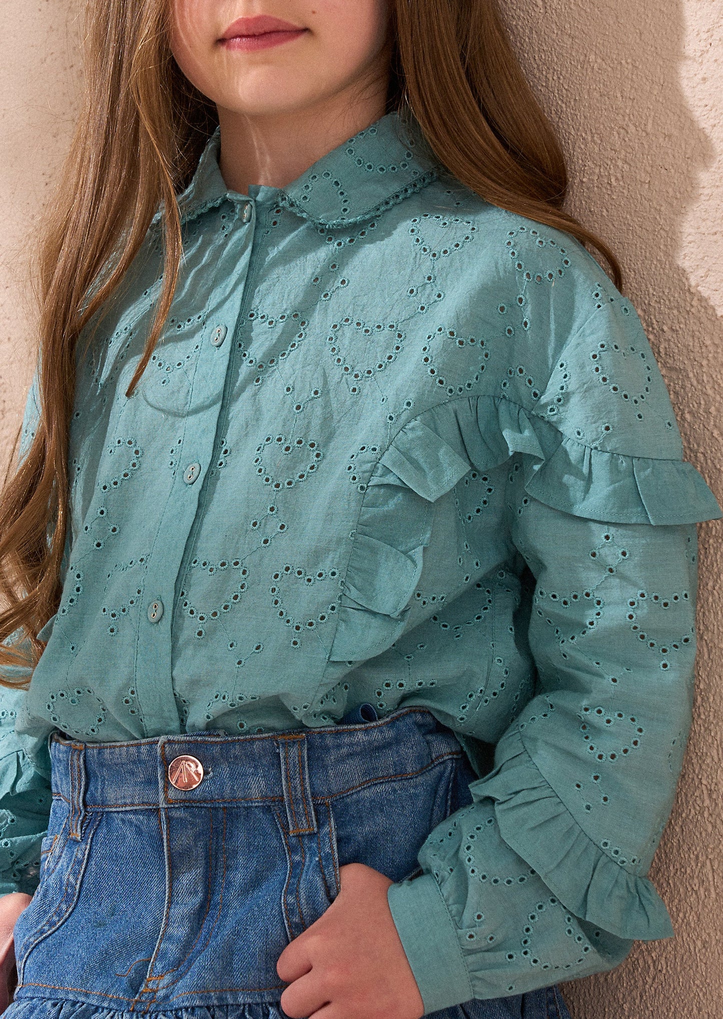 Juiette Green Broderie Frill Shirt