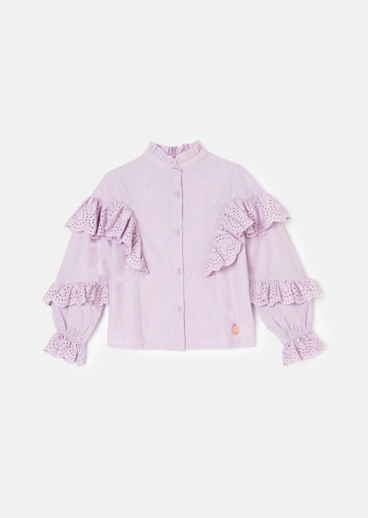 Lea Purple Broderie Frill Woven Top