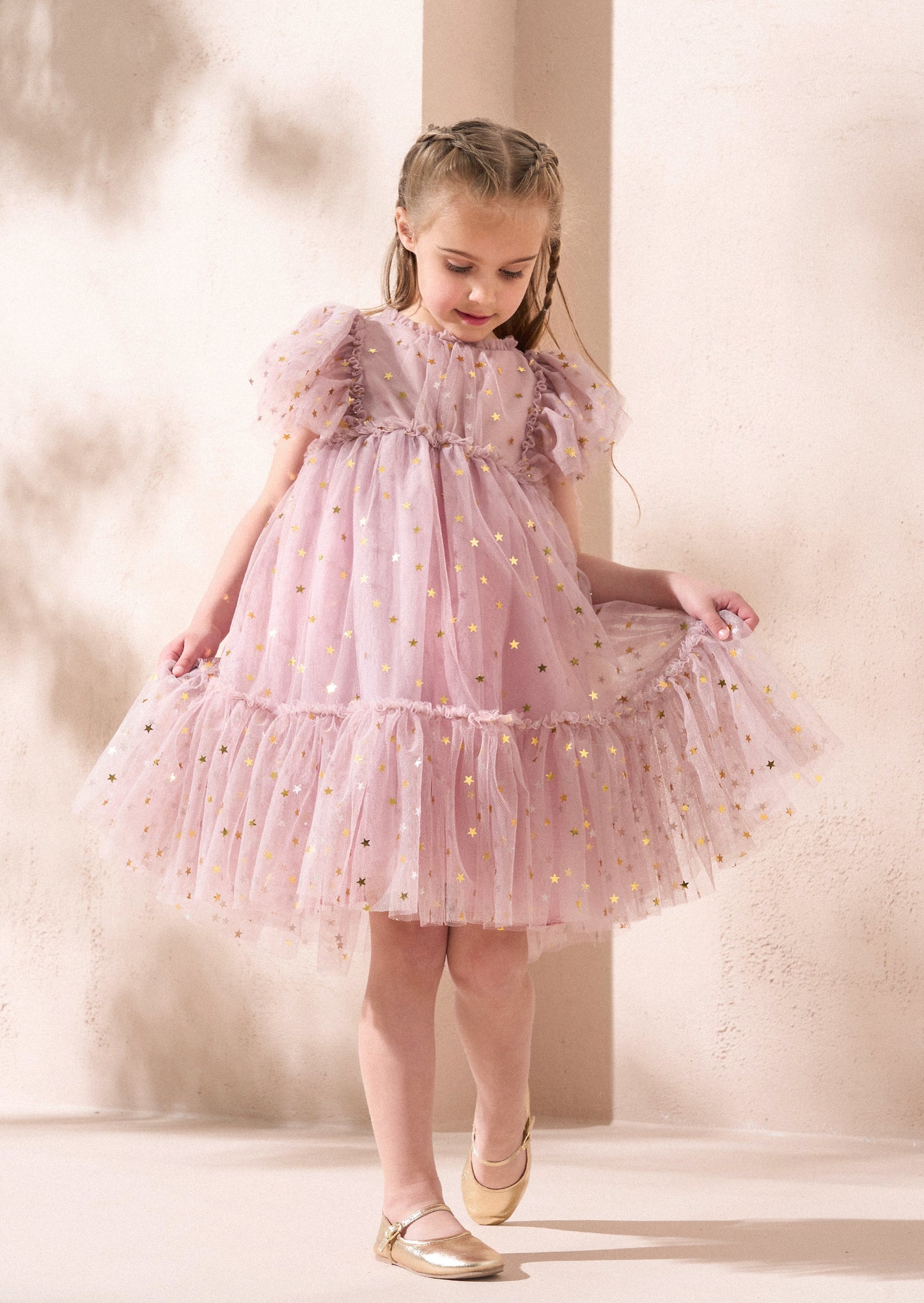 Hallie Pink Foil Print Mesh Dress