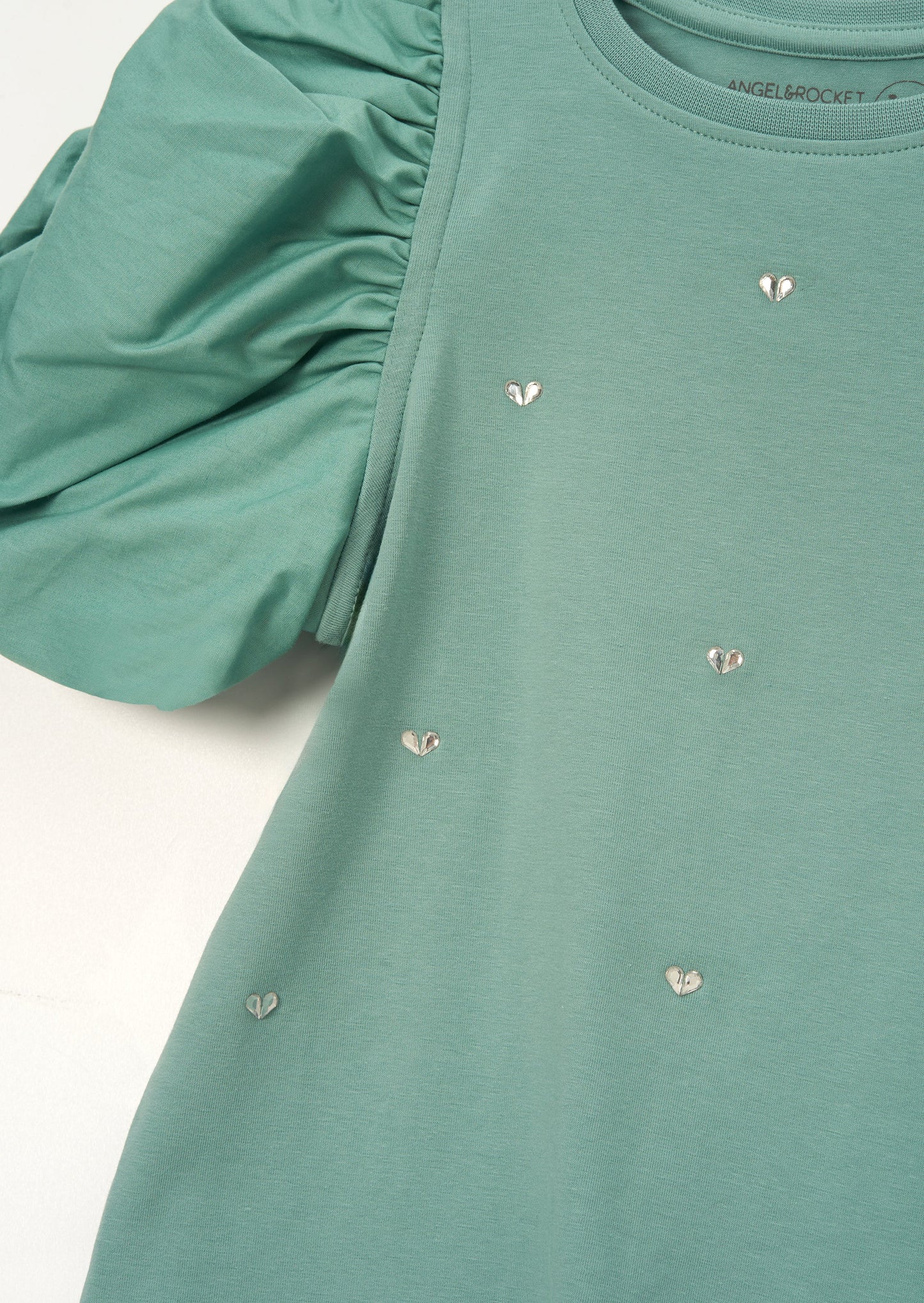 Anya Green Puff Sleeve Diamante T