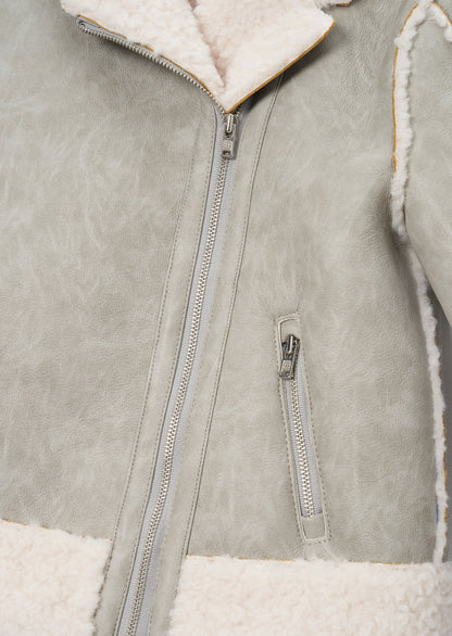 Halle Grey Faux Fur Leather Jacket