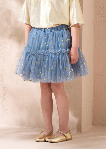 Cora Blue Mesh Tiered Skirt