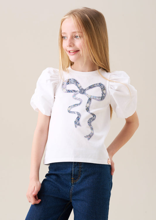 Aofie White Diamante Bow T Shirt