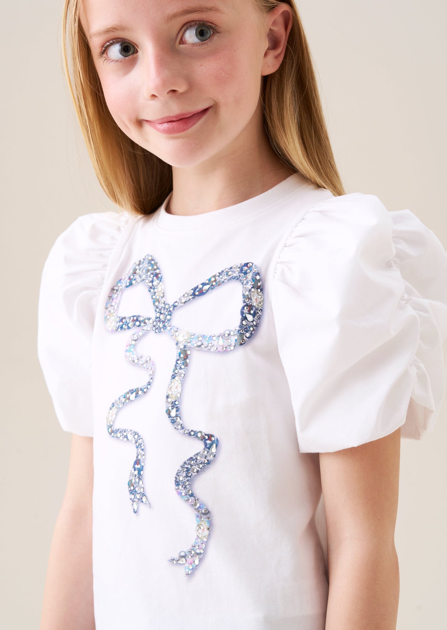 Aofie White Diamante Bow T Shirt