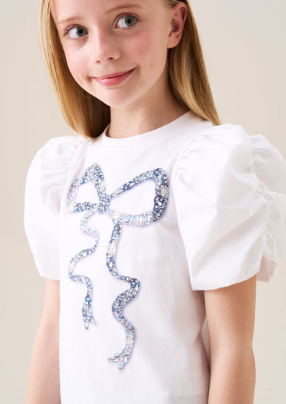 Aofie White Diamante Bow T Shirt