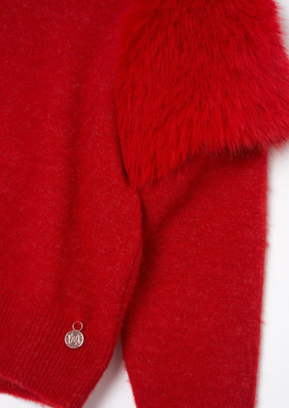Suzanna Red Fur Shoulder Jumper