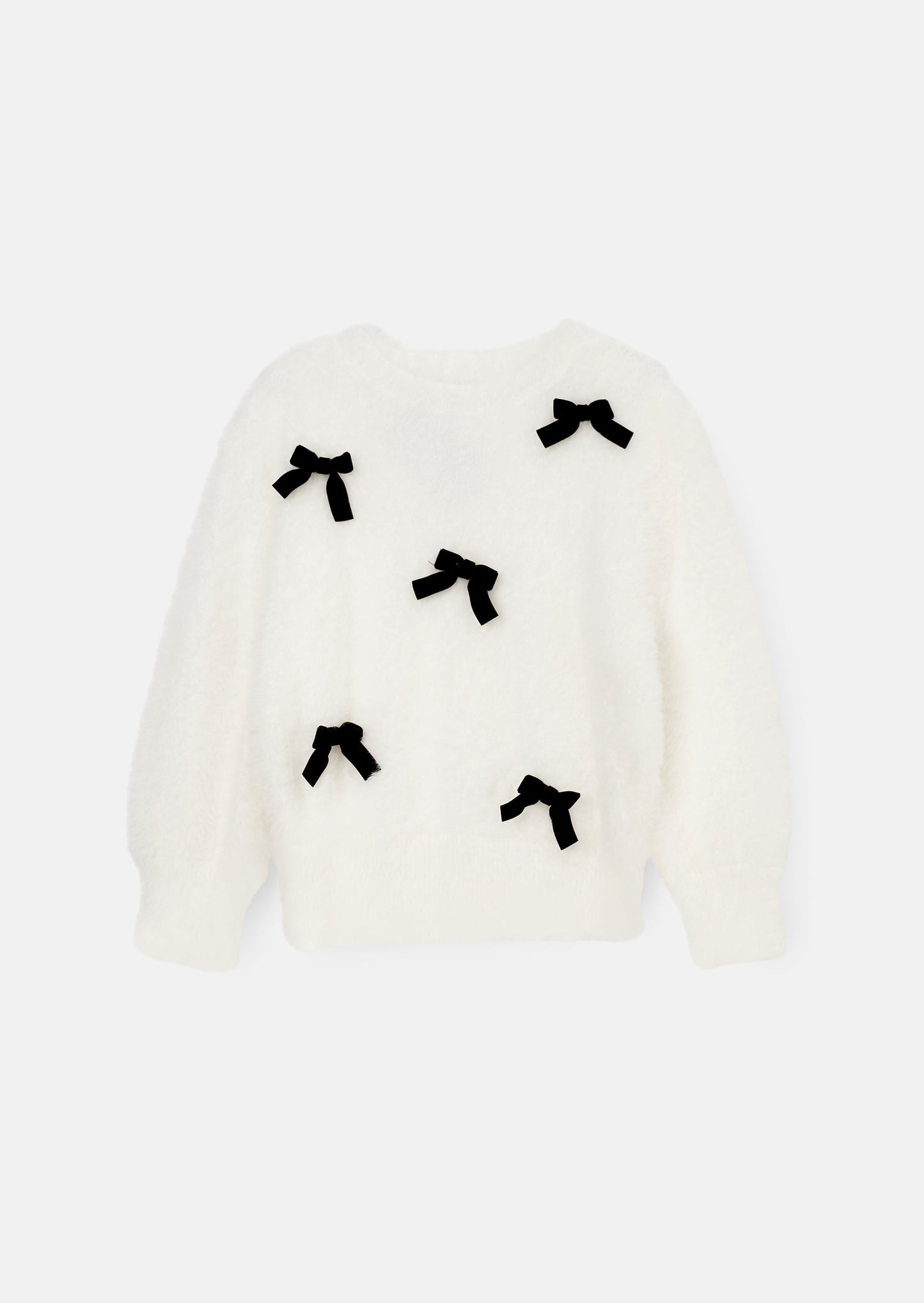 Mia Ivory Velvet Bow Fluffy Jumper